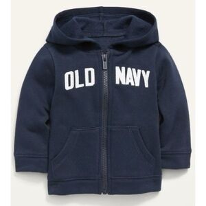 NWT Old Navy Navy Blue & White Hooded Zip Up Logo Sweatshirt Toddler 12-18M